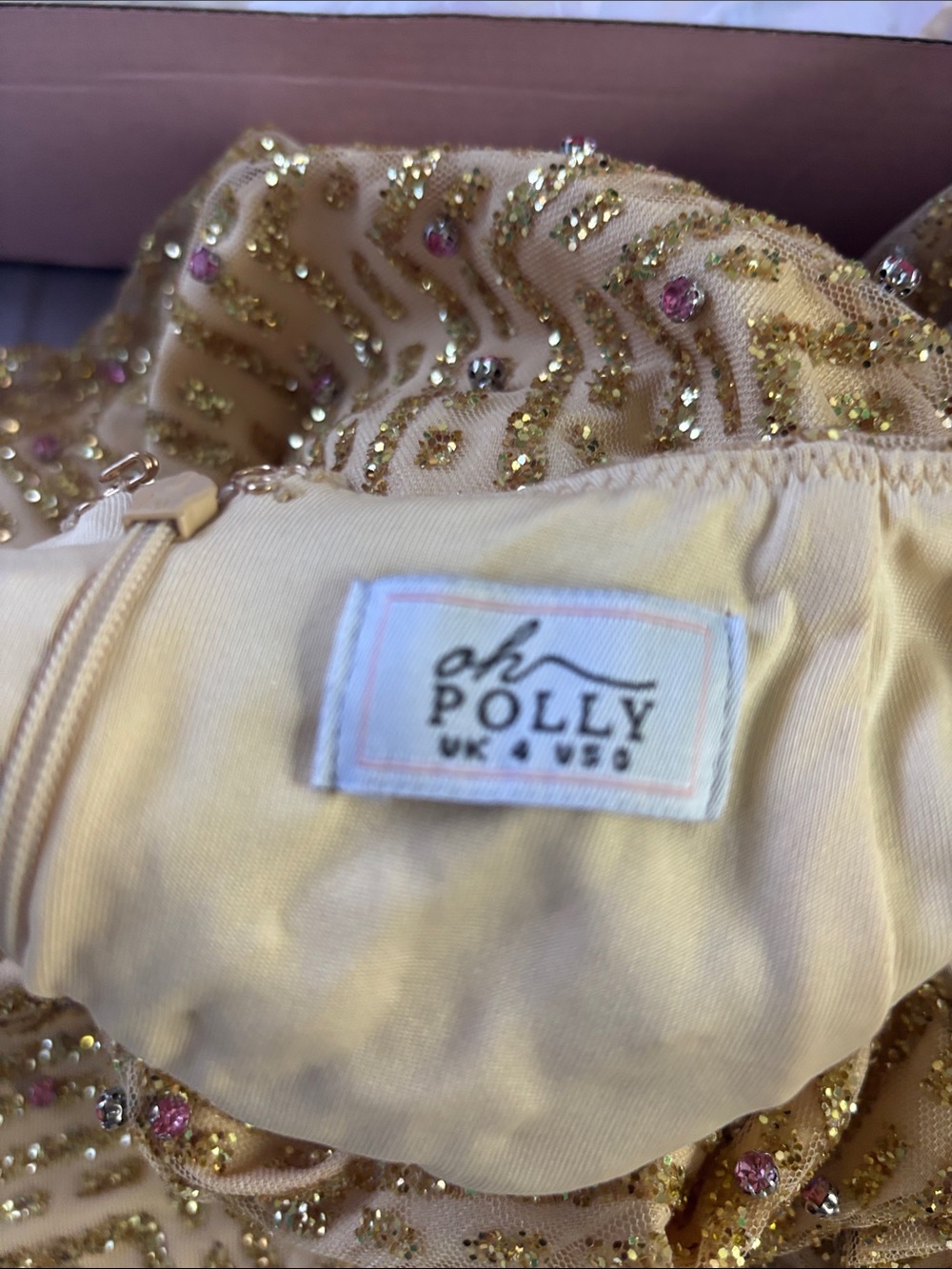 Gold Glitter Dress with purple rhinestones- Brand: Oh Polly. Used once - Picture 5 of 5